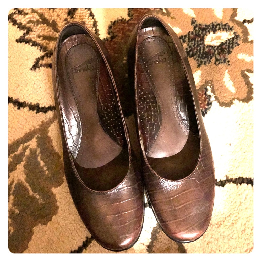 Dansko Remy Brown leather Croc embossed